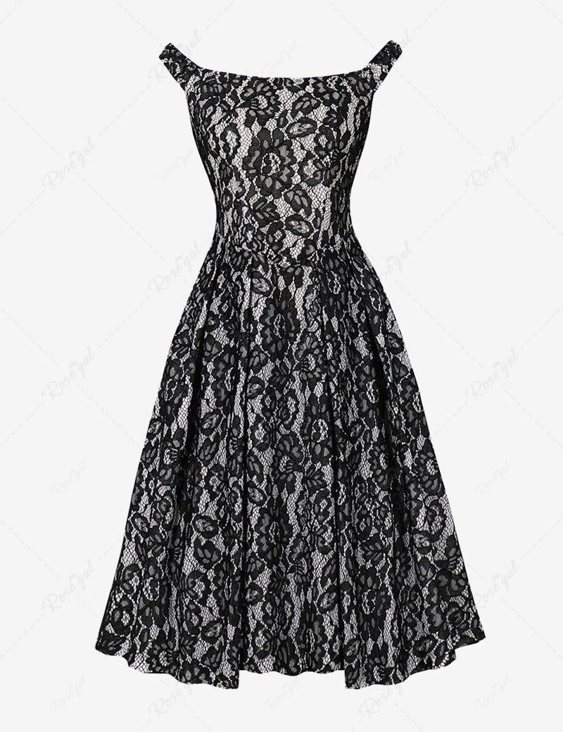 Zipper Floral Lace Lace-up Back Vintage Dress