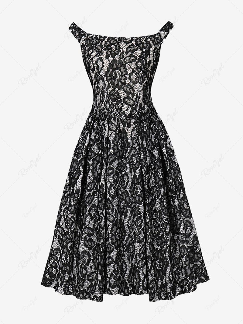 Zipper Floral Lace Lace-up Back Vintage Dress
