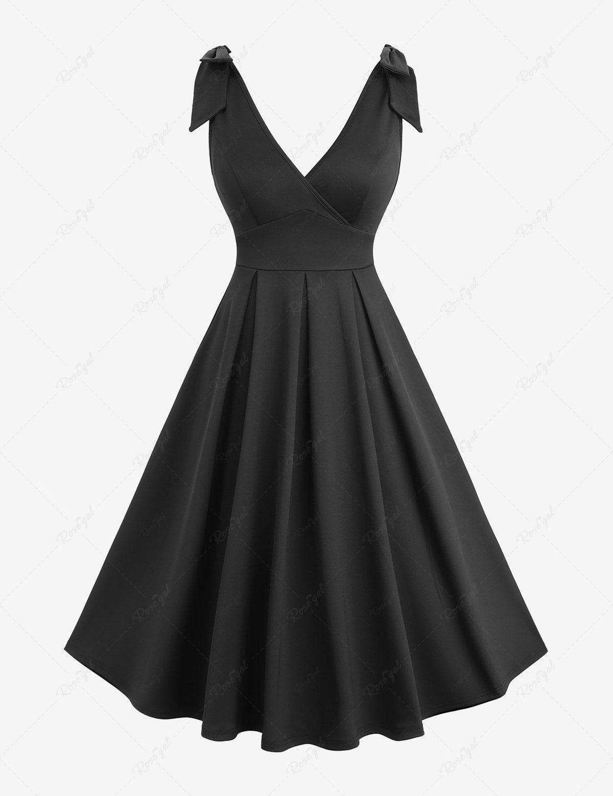 Tied Shoulder Surplice Solid Vintage A Line Dress