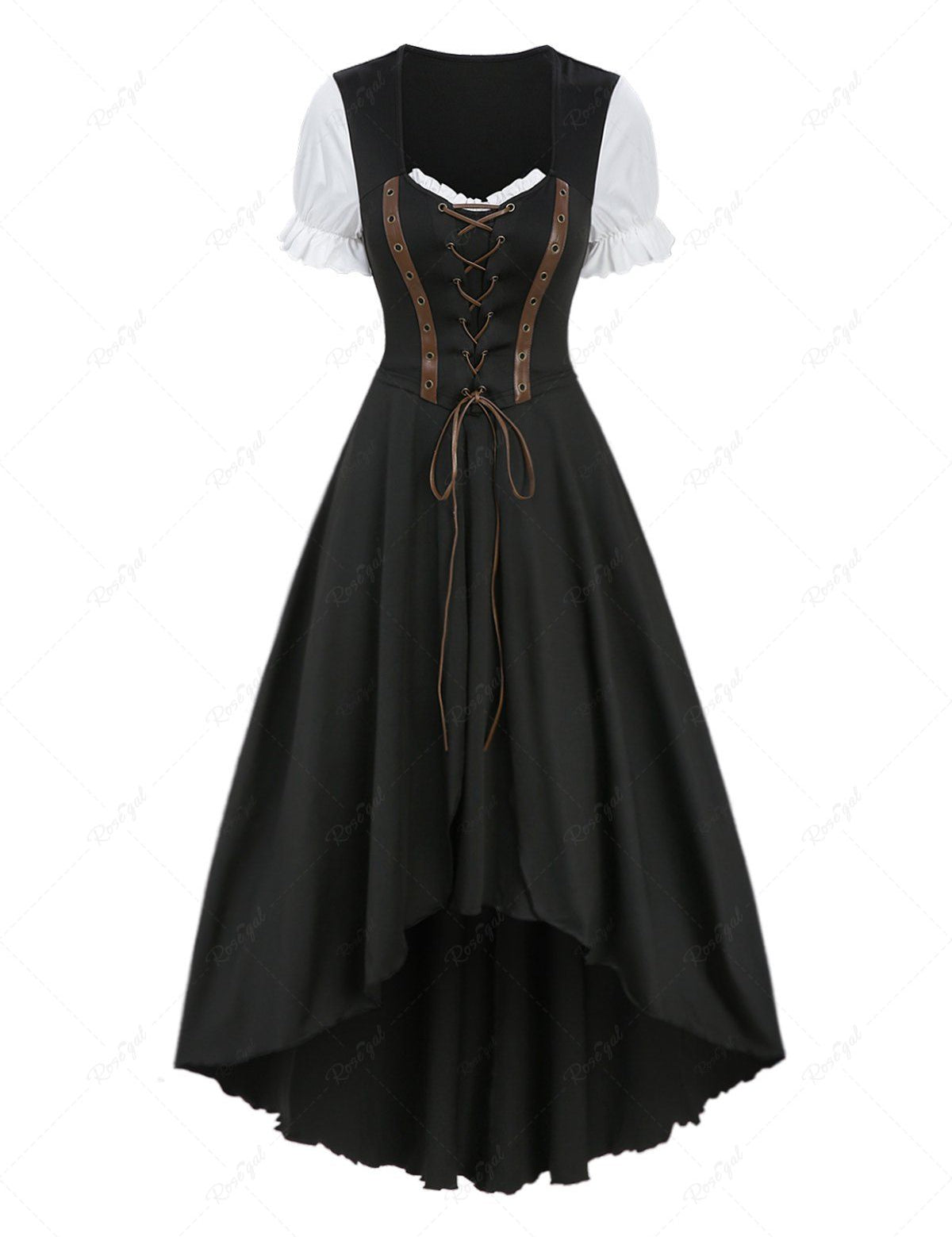 Lace Up PU Strap Grommets High Low Asymmetric Dress