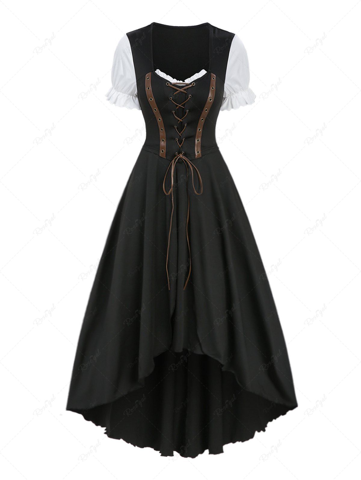 Lace Up PU Strap Grommets High Low Asymmetric Dress