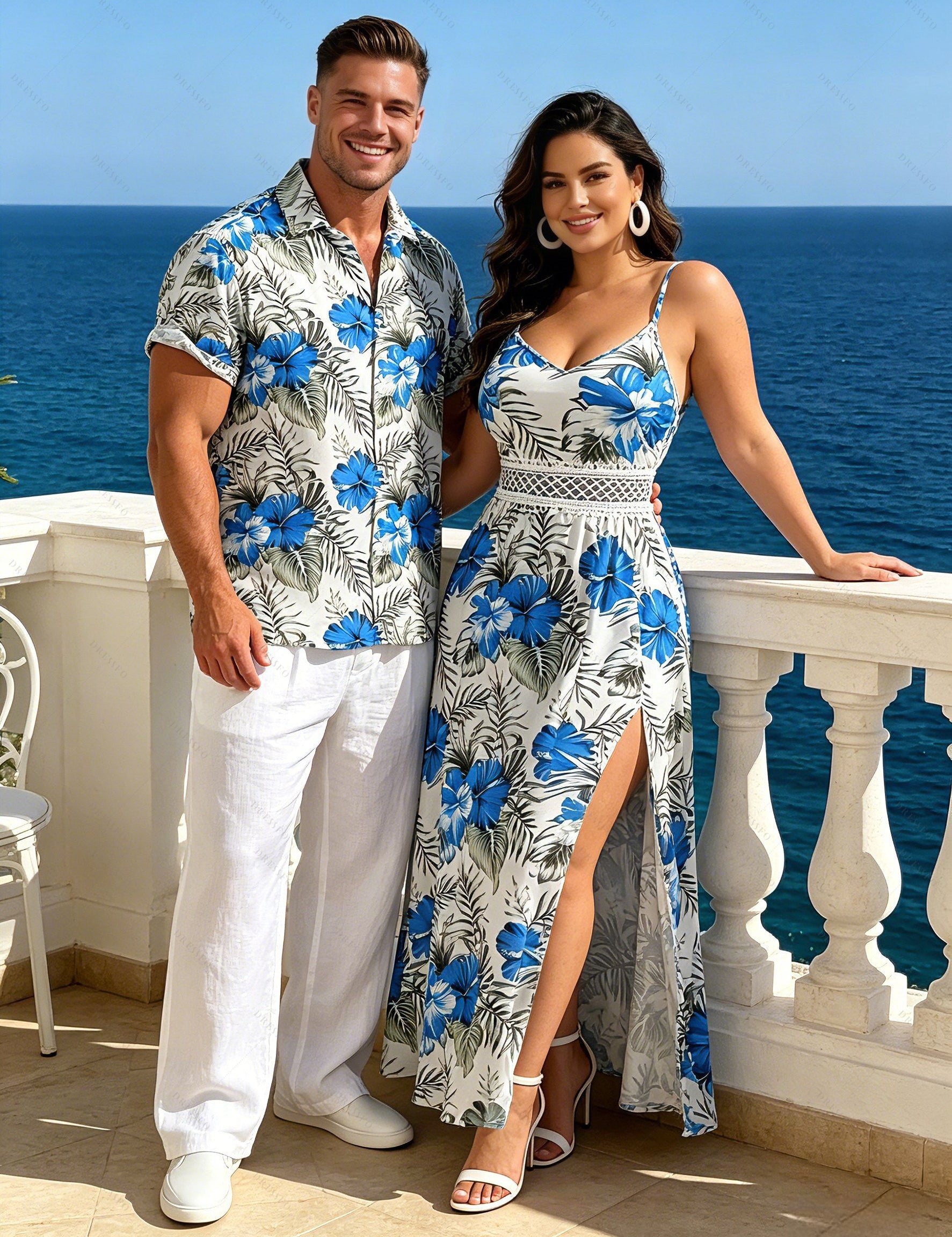 Vacation Couple Outfit Hibiscus Floral - matching set