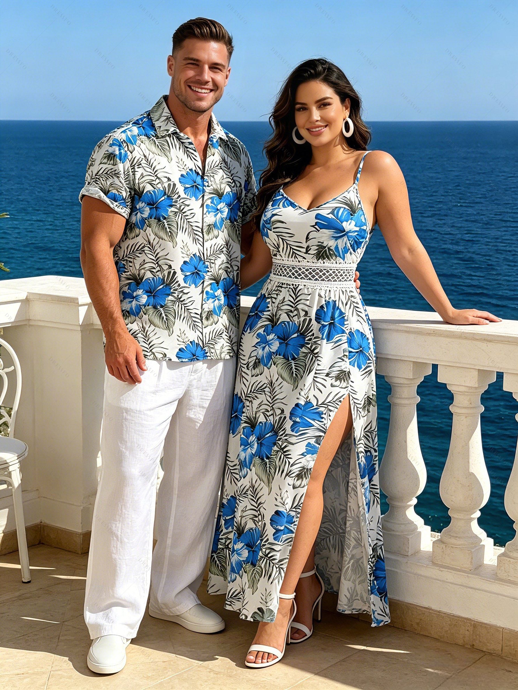 Vacation Couple Outfit Hibiscus Floral - matching set