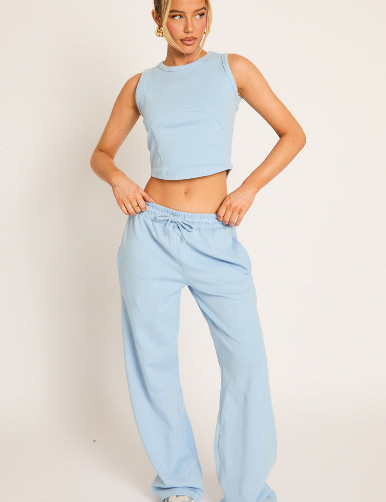 Blauwe Loungewear Set met Naafddetails - Comfychic