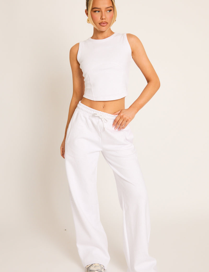 Wit Loungewear Set met Naaddetail - Top & Joggingbroek