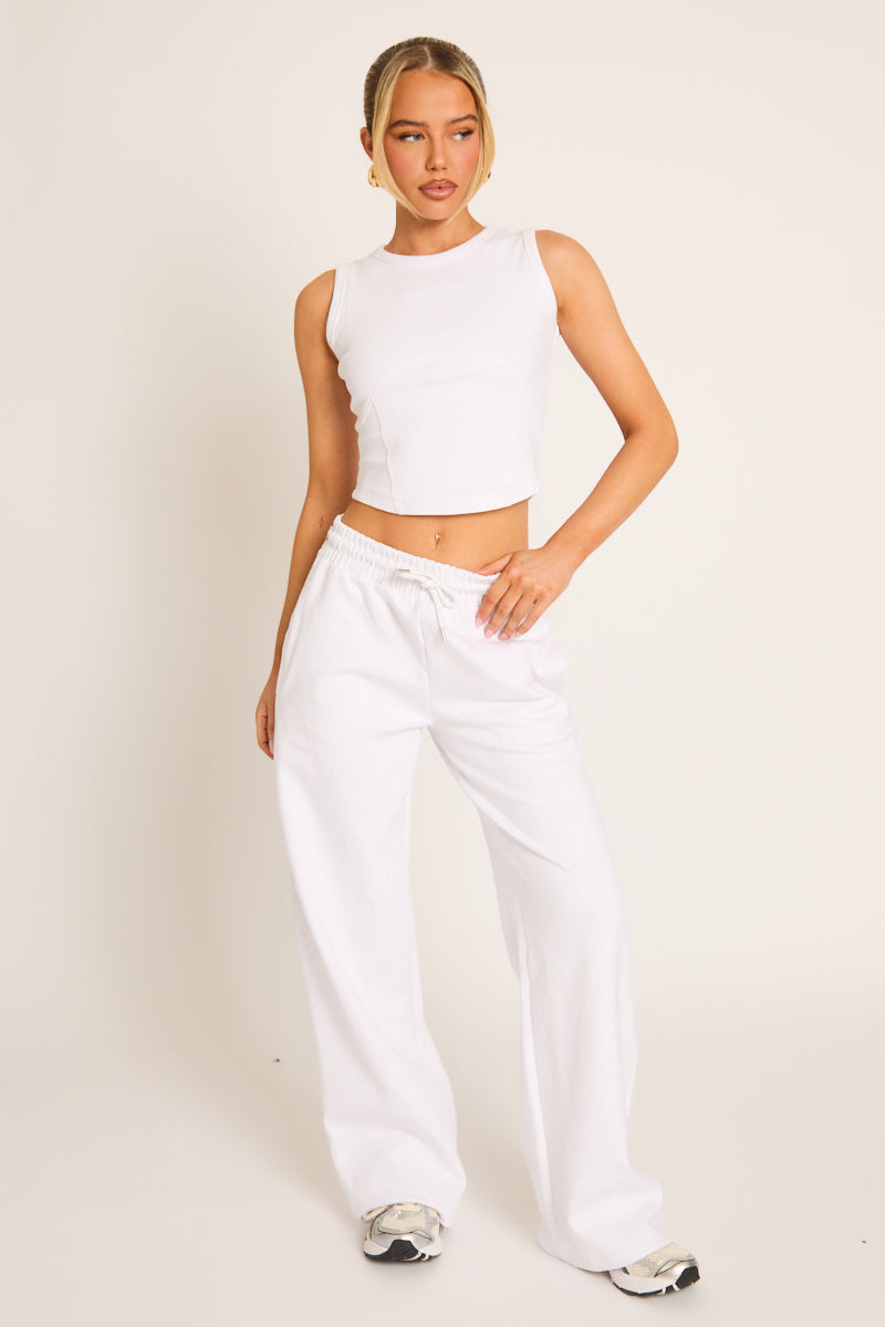 Wit Loungewear Set met Naaddetail - Top & Joggingbroek