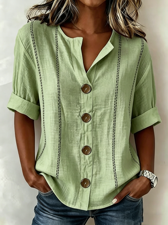 Linnen Blouse met Staande Kraag | Casual & Luchtig