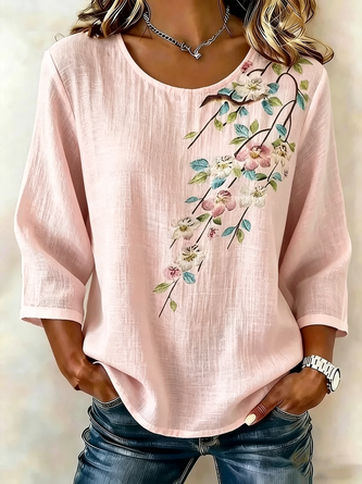 Ronde Hals Blouse met 3D Print en Korte Mouw – Luchtig & Wij