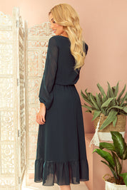 Numoco 304-2 Chiffon midi dress with a neckline and frill - grün-4