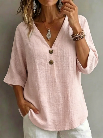 Halfmouw Blouse Losjes Vallend Casual Dames