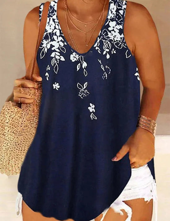 Bloemenprint V-hals tanktop groot formaat