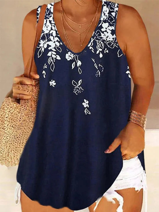 Bloemenprint V-hals tanktop groot formaat