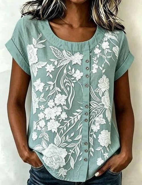 Linnen Mix Shirt met 3D Print - Comfortabel Casual Topje