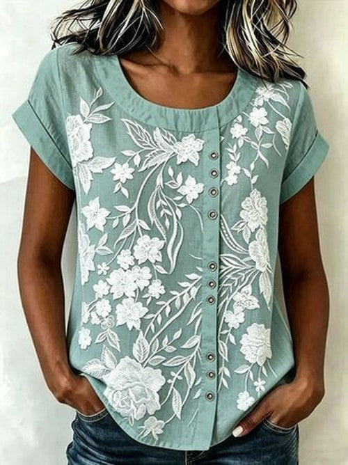 Linnen Mix Shirt met 3D Print - Comfortabel Casual Topje