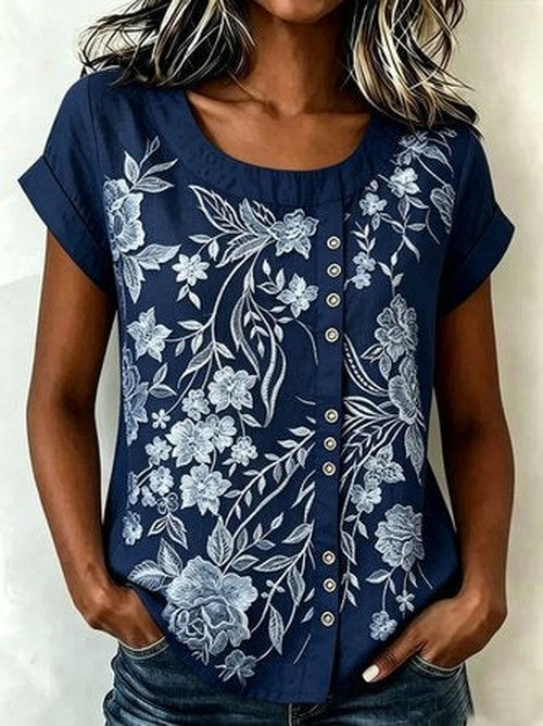 Linnen Mix Shirt met 3D Print - Comfortabel Casual Topje