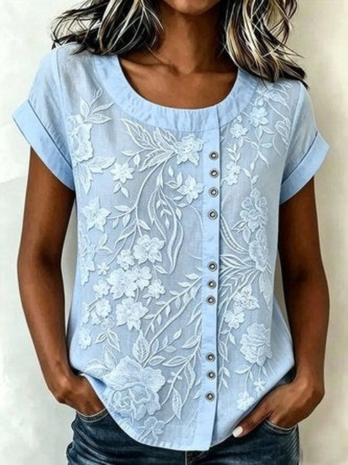 Linnen Mix Shirt met 3D Print - Comfortabel Casual Topje