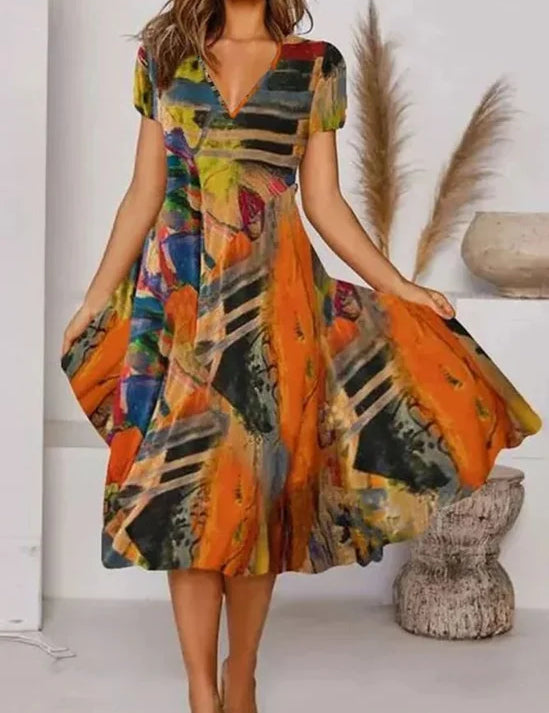 Losse V-Hals Jurk in Abstract Print - Comfort voor Elke Dag
