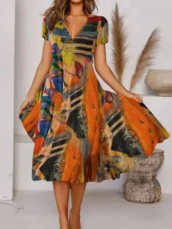 Losse V-Hals Jurk in Abstract Print - Comfort voor Elke Dag