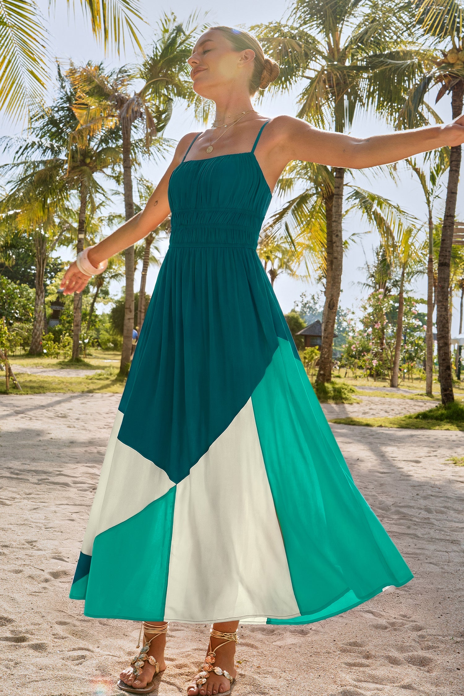 Sunny Honey Colorblock Maxi Jurk – Zomerse Stijl