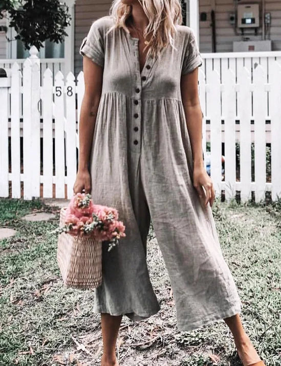 Effen Jumpsuit met Korte Mouwen voor Strand & Vakantie