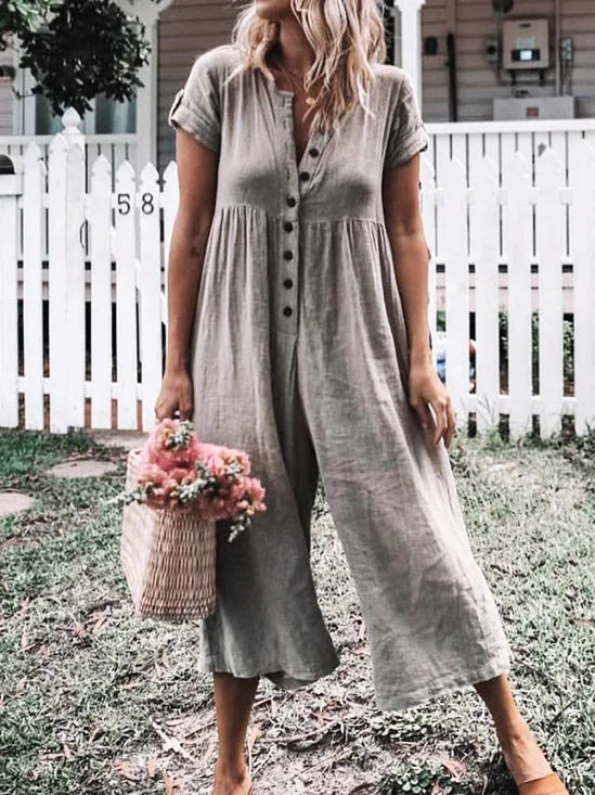 Effen Jumpsuit met Korte Mouwen voor Strand & Vakantie