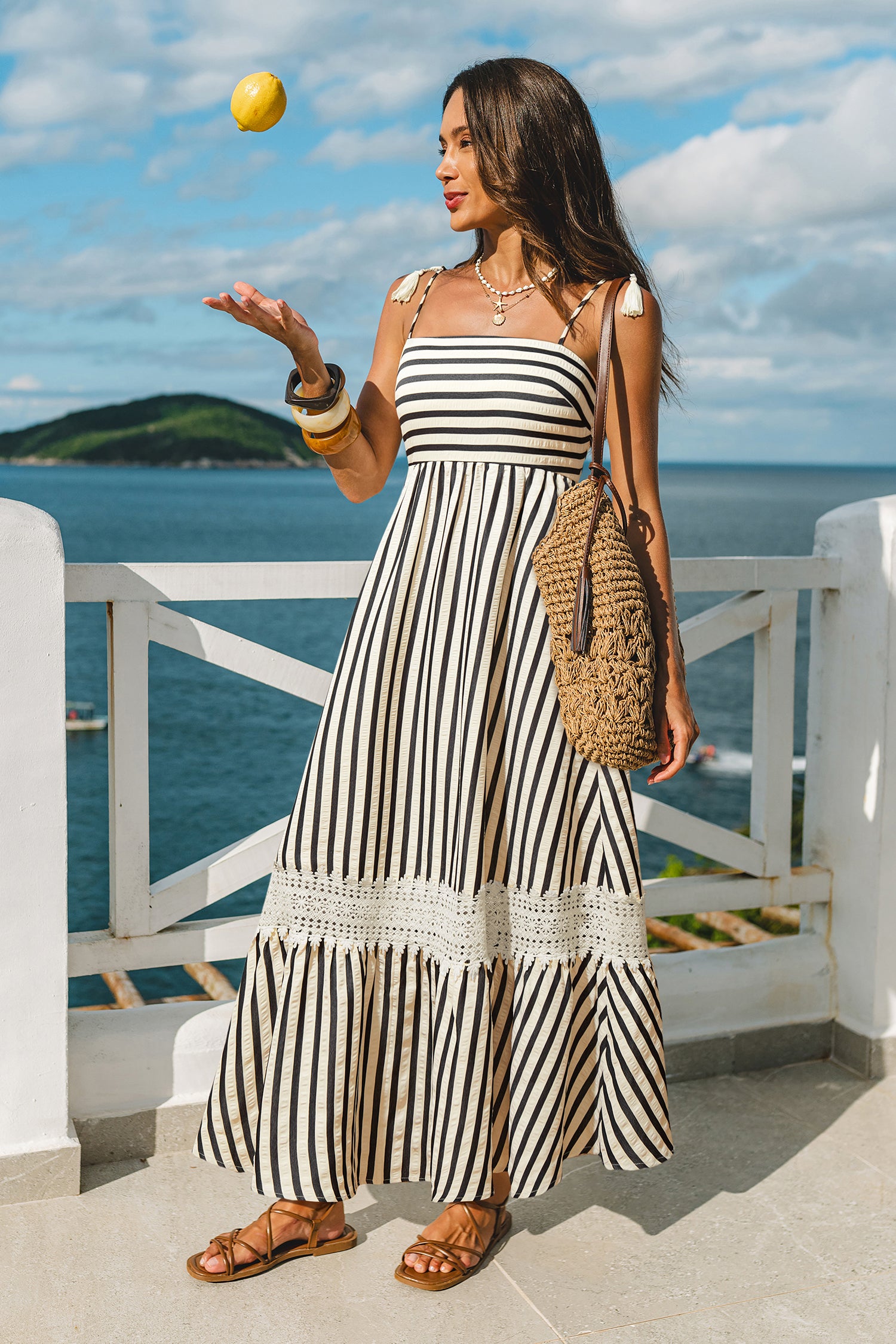Champagne Dreams Gestreepte Maxi Jurk