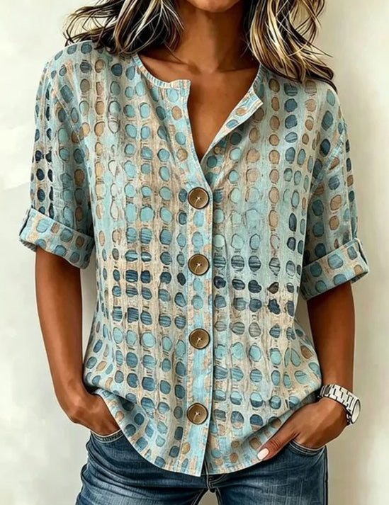 Blouse Opstaande Kraag Driekwart Mouw Geometrisch Print