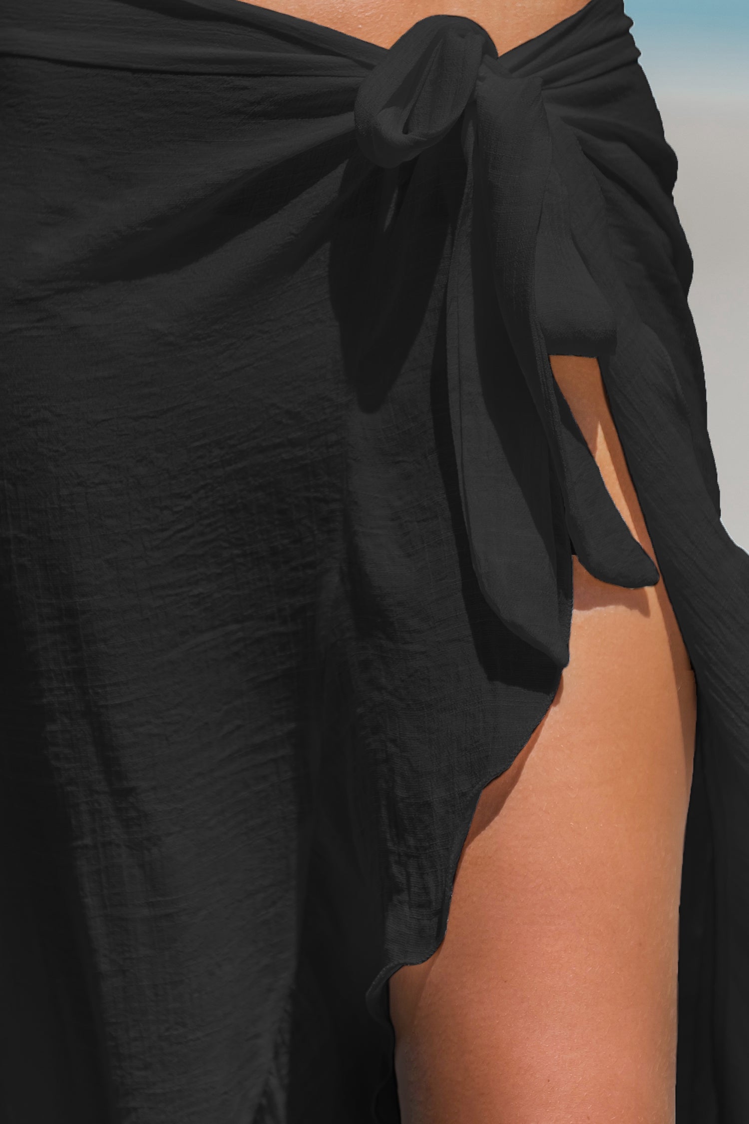 Zwarte Midi Sarong met Zijstrik – Strandrok Dames