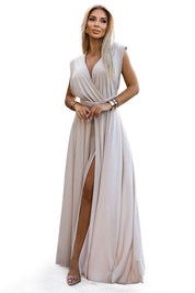 Numoco 509-2 Elegant long dress tied in many ways - beige with glitter-8