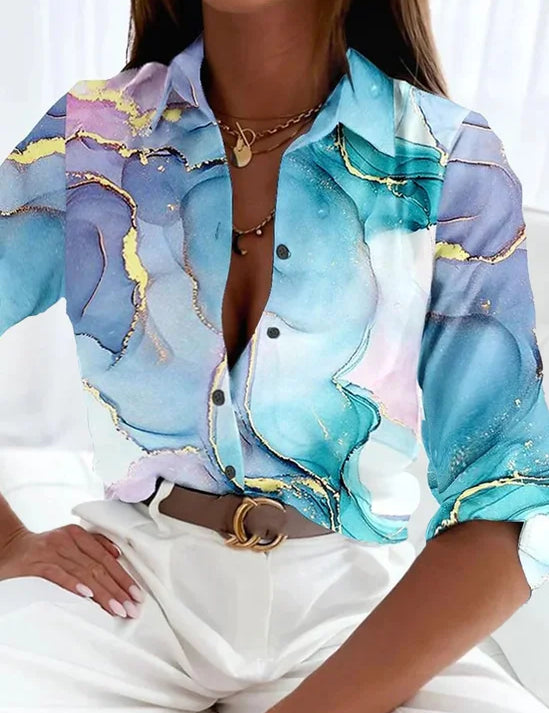 Gradiënt Blouse met Overhemdkraag – Comfortabel Losvallend M