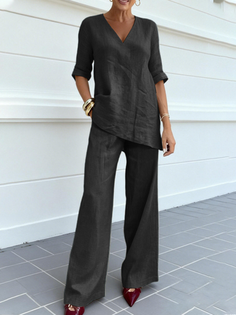Casual Zomerset Korte Mouw Top met Broek – Effen Kleur