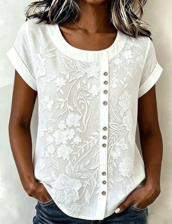 Linnen Mix Shirt met 3D Print - Comfortabel Casual Topje