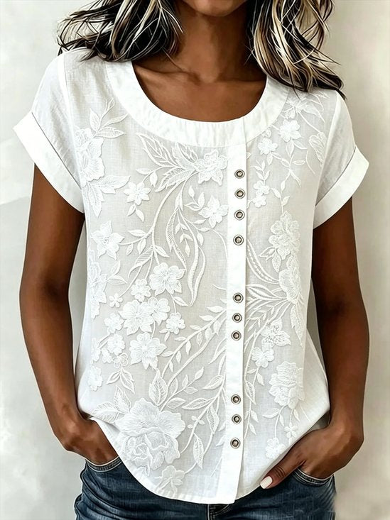 Linnen Mix Shirt met 3D Print - Comfortabel Casual Topje