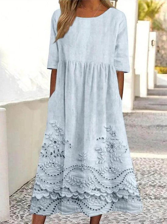 3D Print Maxi Jurk met Halflange Mouwen - Vintage Comfort