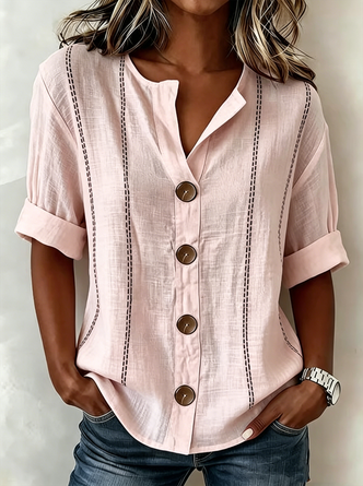 Linnen Blouse met Staande Kraag | Casual & Luchtig