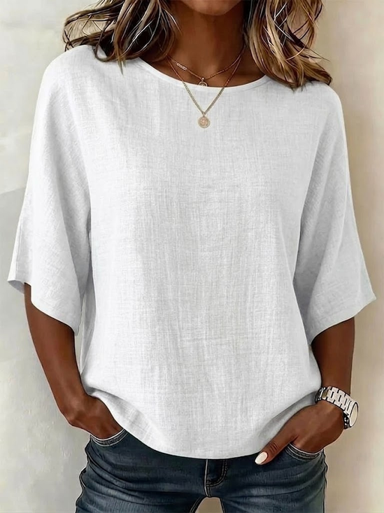 Witte Blouse met Halve Mouw en Subtiele Print | Dagelijks &