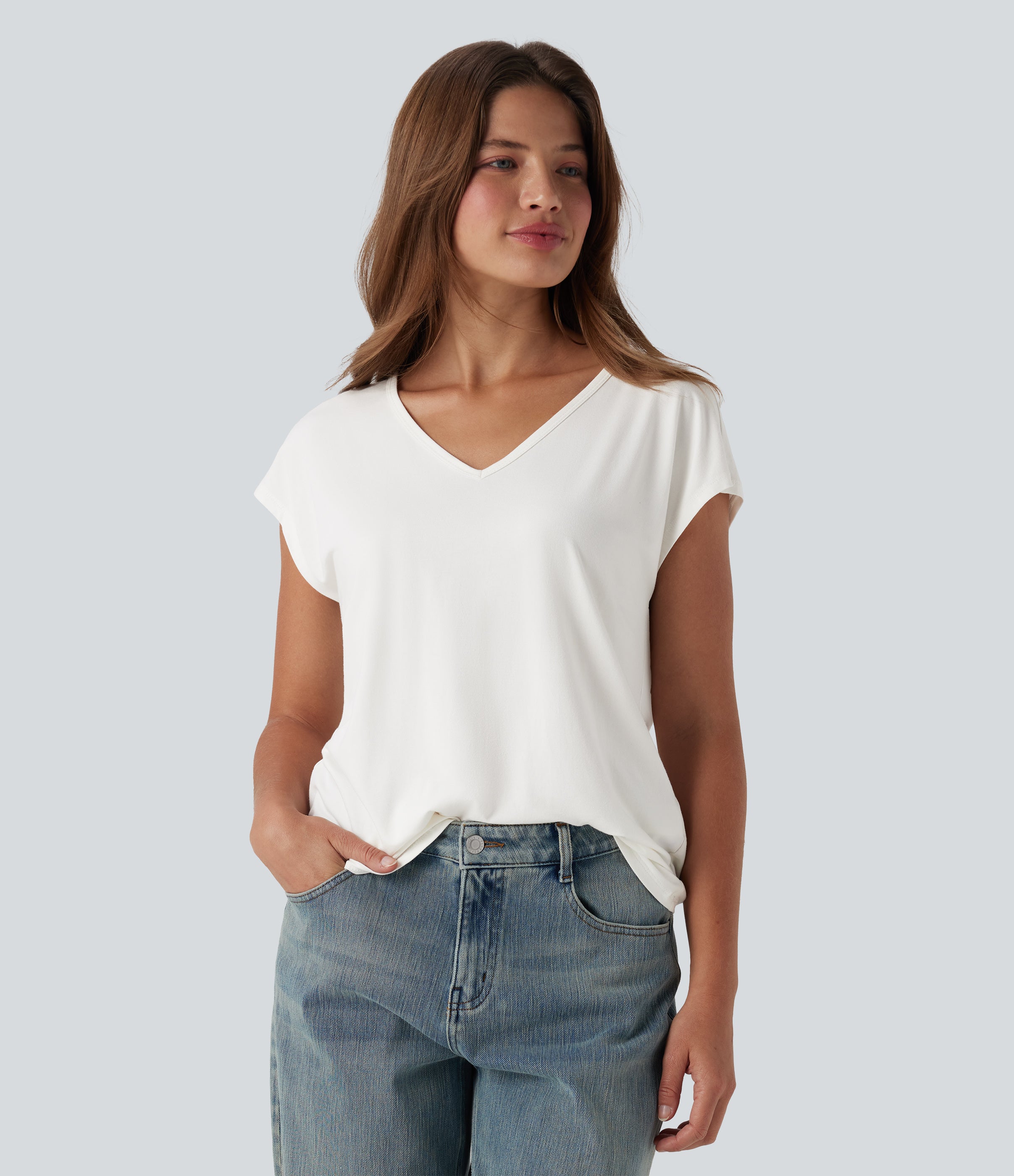 V-hals T-shirt Korte Mouwen Dames – Casual Basics