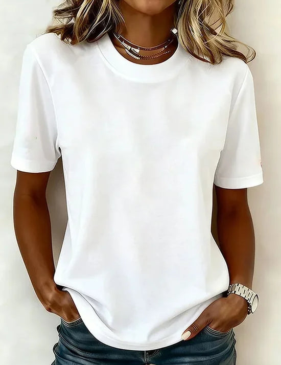 Wit T-shirt met Print Korte Mouw Ronde Hals Zomer