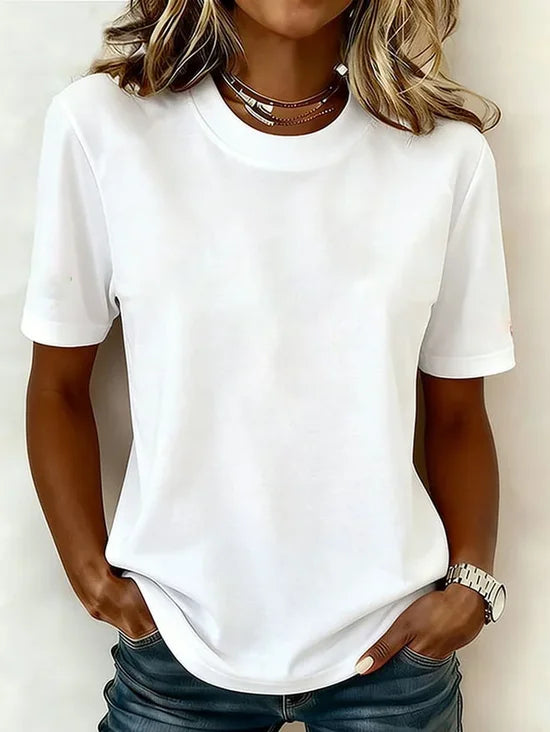 Wit T-shirt met Print Korte Mouw Ronde Hals Zomer