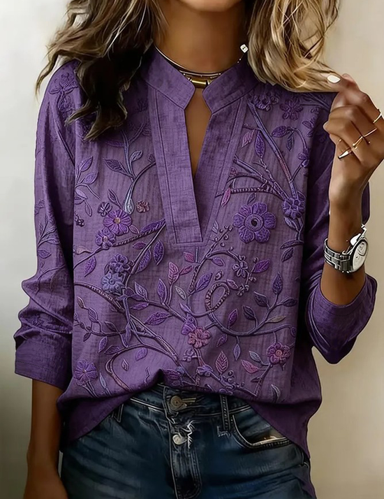 V-Hals Printblouse met Lange Mouwen voor Dames
