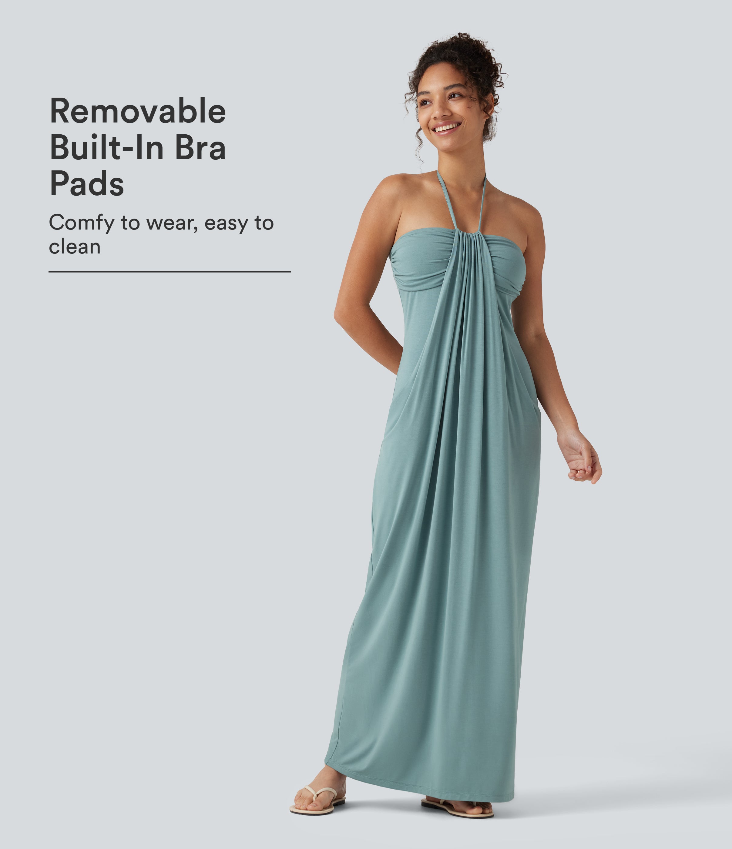 Halter Maxi Jurk met Ingebouwde BH en Zakken