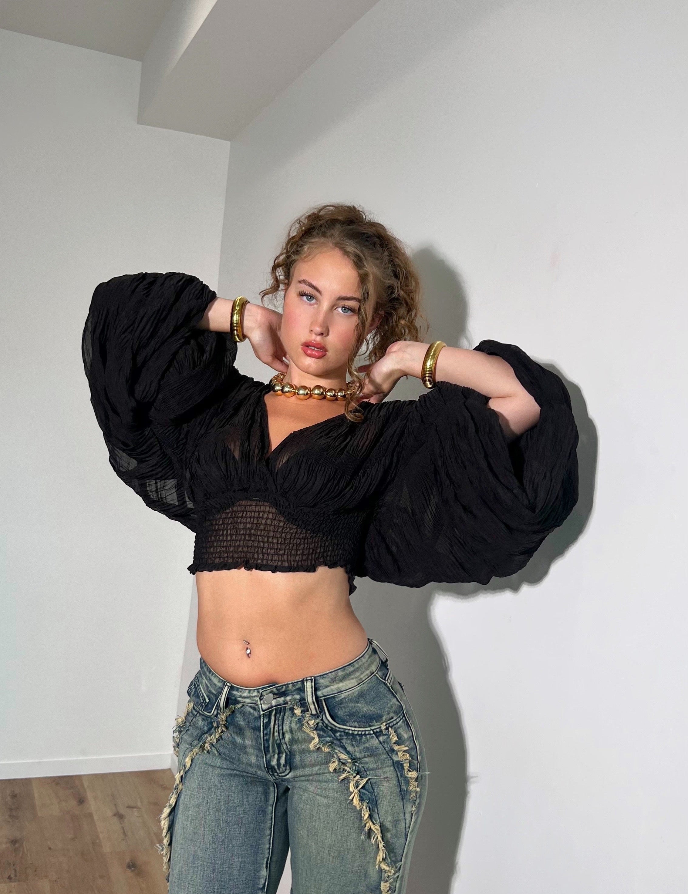 Coco Croptop Blouse Zwart - Elegante Cropped Blouse
