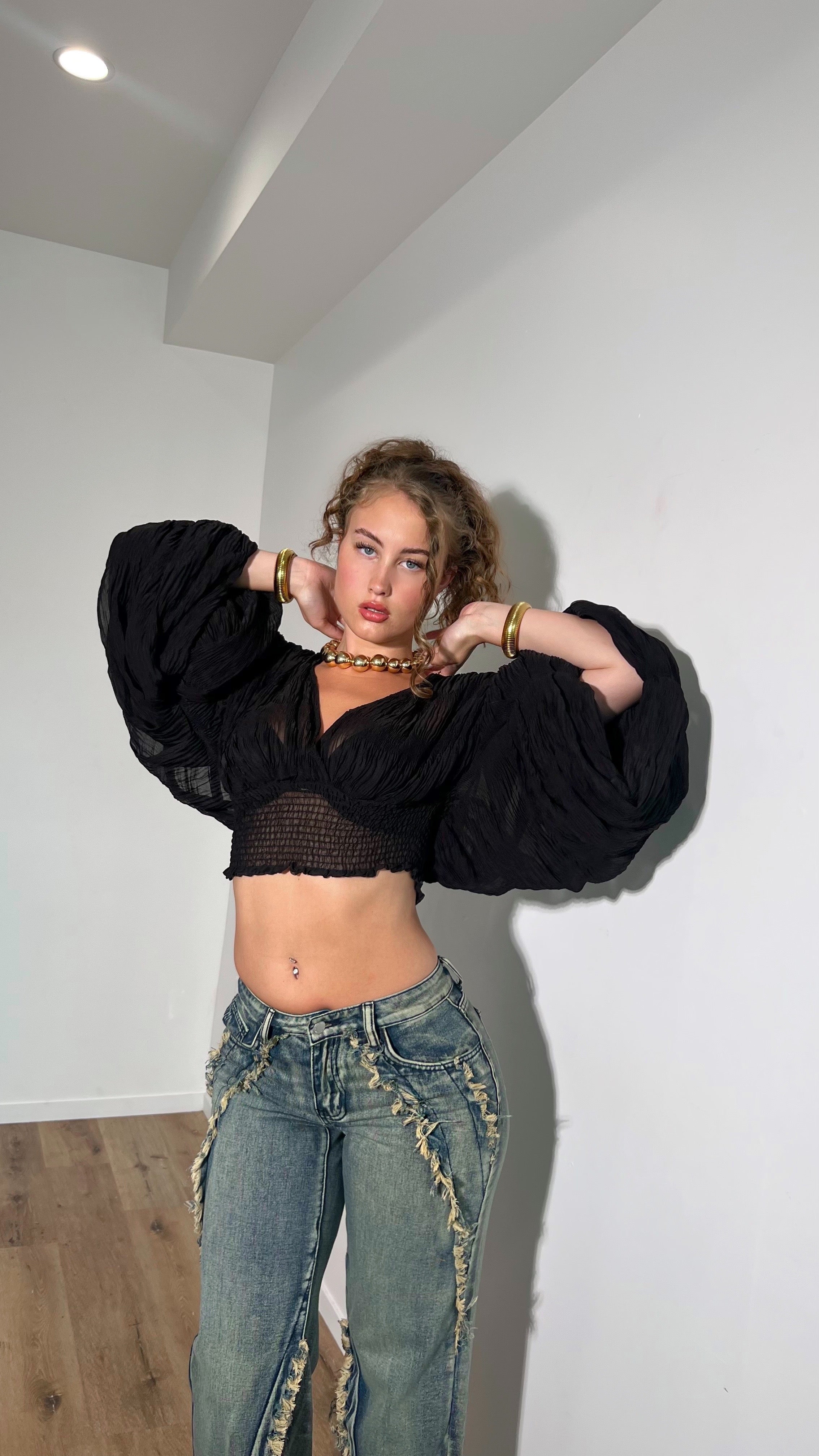 Coco Croptop Blouse Zwart - Elegante Cropped Blouse