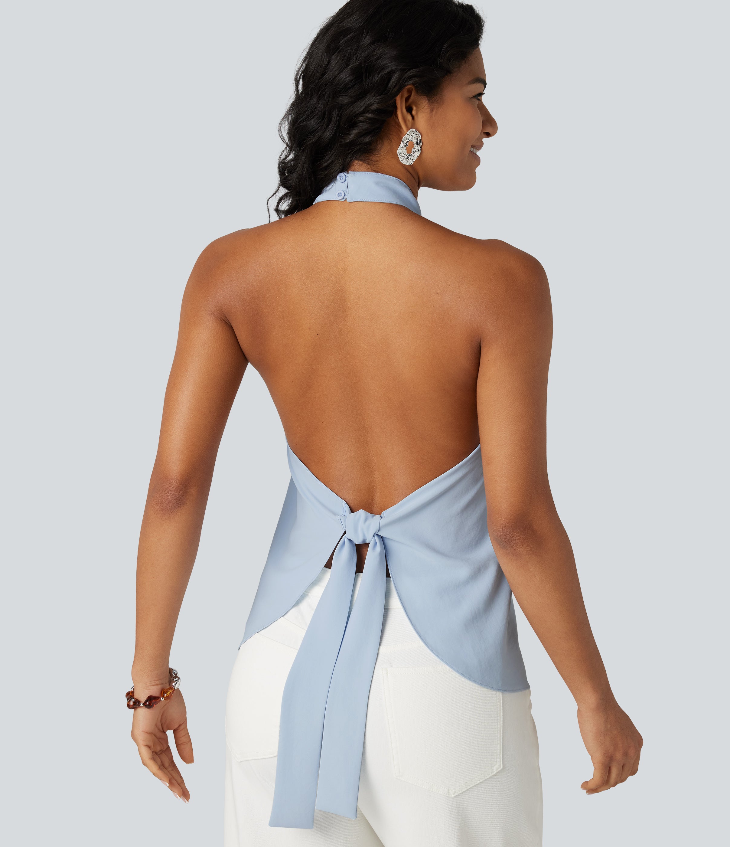 Rugloze Haltertop met Strikband – Casual Zomertop