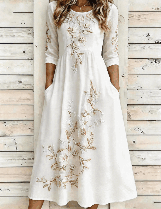 Witte Maxi Jurk met Bloemenprint en Korte Mouwen
