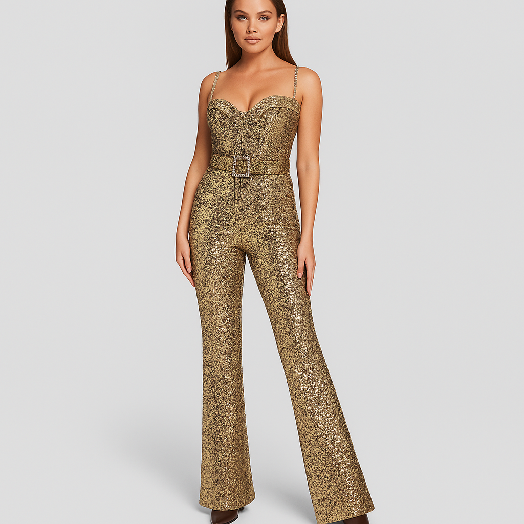 Jackie | Pailletten Flared Jumpsuit