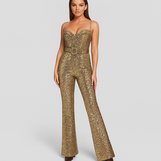 Jackie | Pailletten Flared Jumpsuit