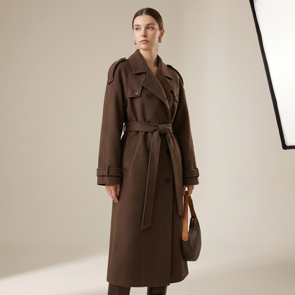 Grace Dames Winterjas – Luxe Wol Trenchcoat met Ceintuur en Double-Breasted Design