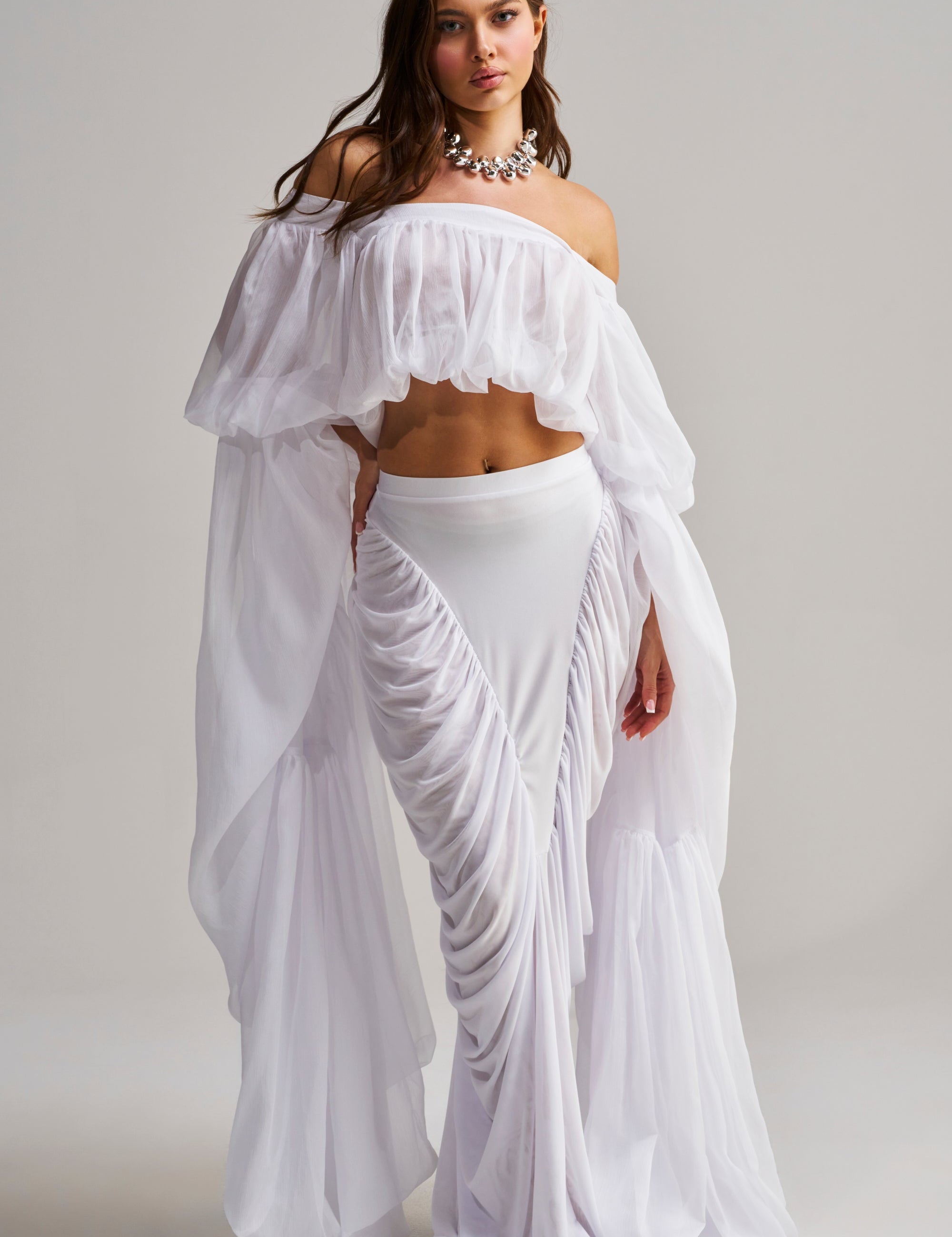 Witte Slouchy Blouse met Vierkante Halslijn