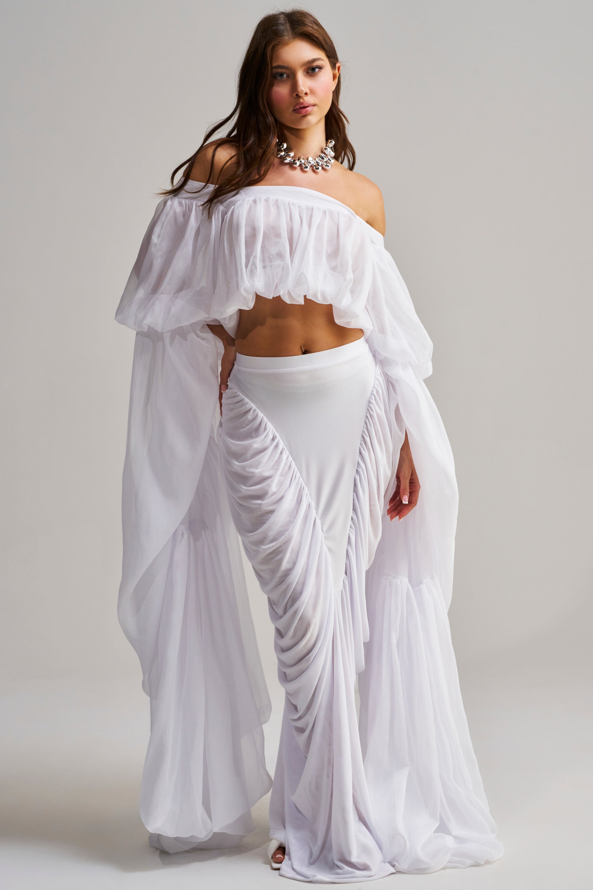 Witte Slouchy Blouse met Vierkante Halslijn